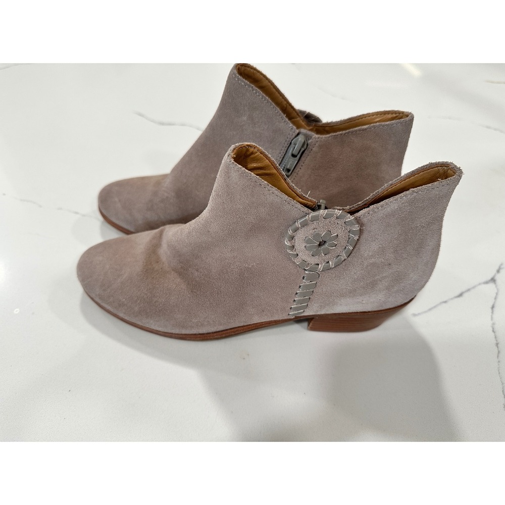 Jack Rogers Suede Ankle Boots Taupe Block Heel Side Zip Women's Size 7.5